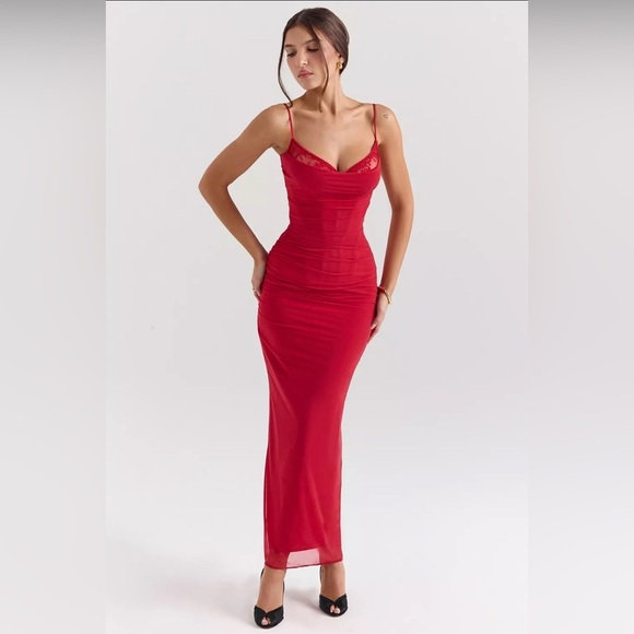 House of CB Dresses & Skirts - HOUSE OF CB 'Nalini' Holly Red Mesh Corset Maxi Dress